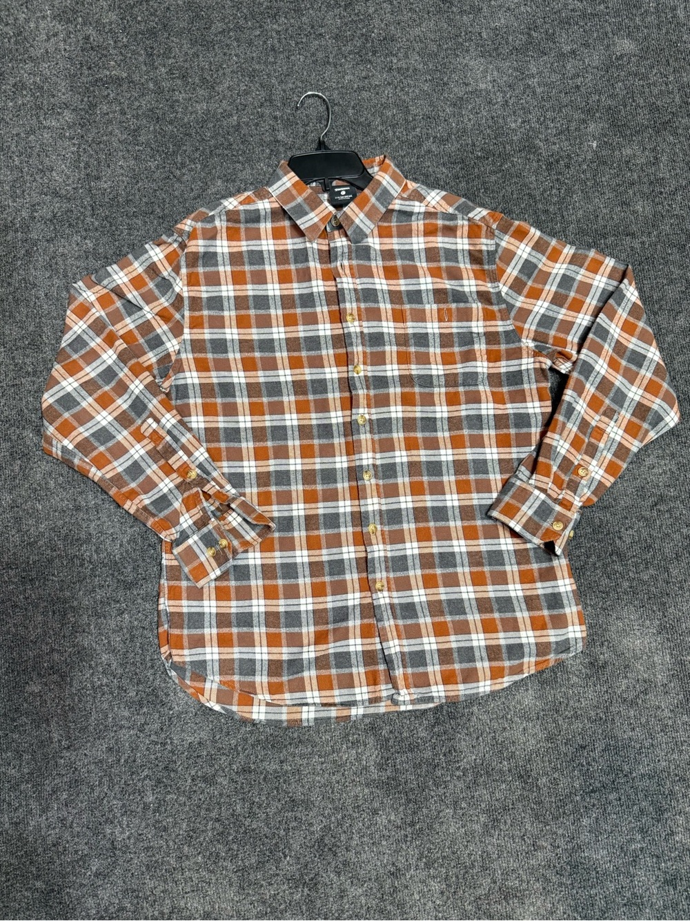 Men's Orange and Brown Plaid Long-Sleeve Button-Down Shirt